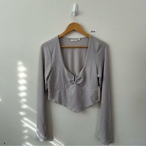 Steele Harley Top XL Gray Bell Sleeve Cropped Assymetrical Hem Blouse